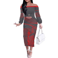 Custom New Caledonia Football Off The Shoulder Long Sleeve Dress Allez Les Cagous Grey Version - Polynesian Pride