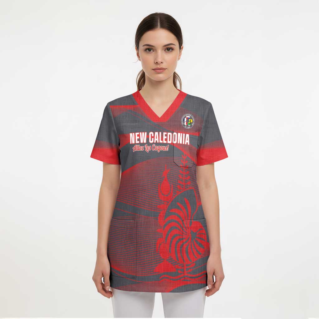 Custom New Caledonia Football Scrub Top Allez Les Cagous Grey Version - Polynesian Pride