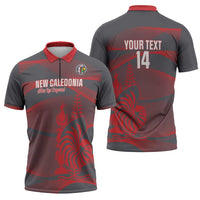 Custom New Caledonia Football Zipper Polo Shirt Allez Les Cagous Grey Version - Polynesian Pride