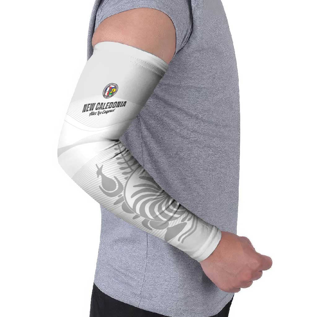 Custom New Caledonia Football Arm Sleeves Allez Les Cagous White Version - Polynesian Pride