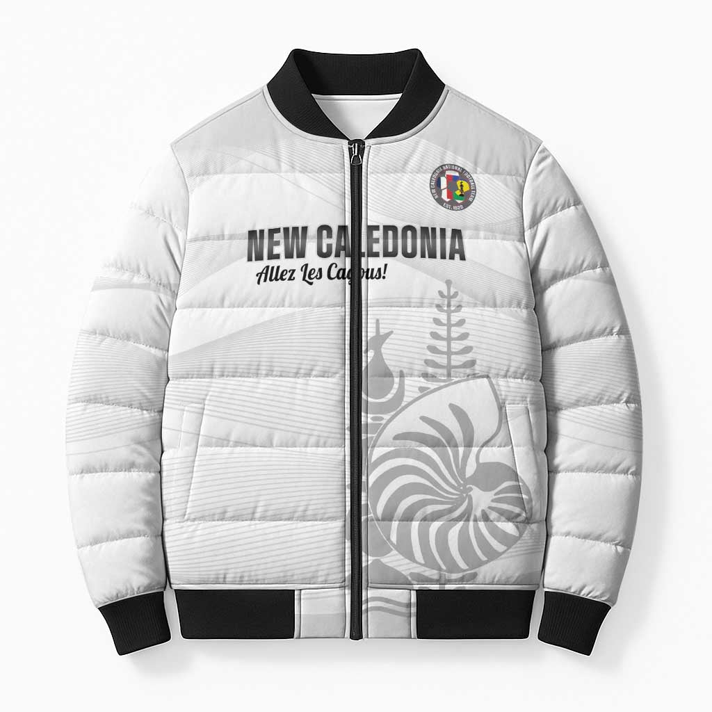 Custom New Caledonia Football Bomber Puffer Jacket Allez Les Cagous White Version - Polynesian Pride