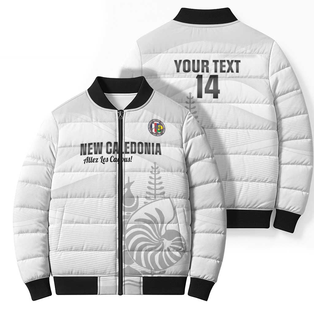 Custom New Caledonia Football Bomber Puffer Jacket Allez Les Cagous White Version - Polynesian Pride
