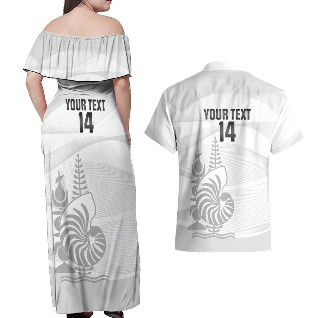 Custom New Caledonia Football Couples Matching Off Shoulder Maxi Dress and Hawaiian Shirt Allez Les Cagous White Version - Polynesian Pride