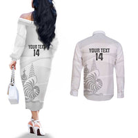 Custom New Caledonia Football Couples Matching Off The Shoulder Long Sleeve Dress and Long Sleeve Button Shirt Allez Les Cagous White Version - Polynesian Pride