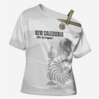 Custom New Caledonia Football Cross Shoulder Shirt Allez Les Cagous White Version LT14 Female White - Polynesian Pride