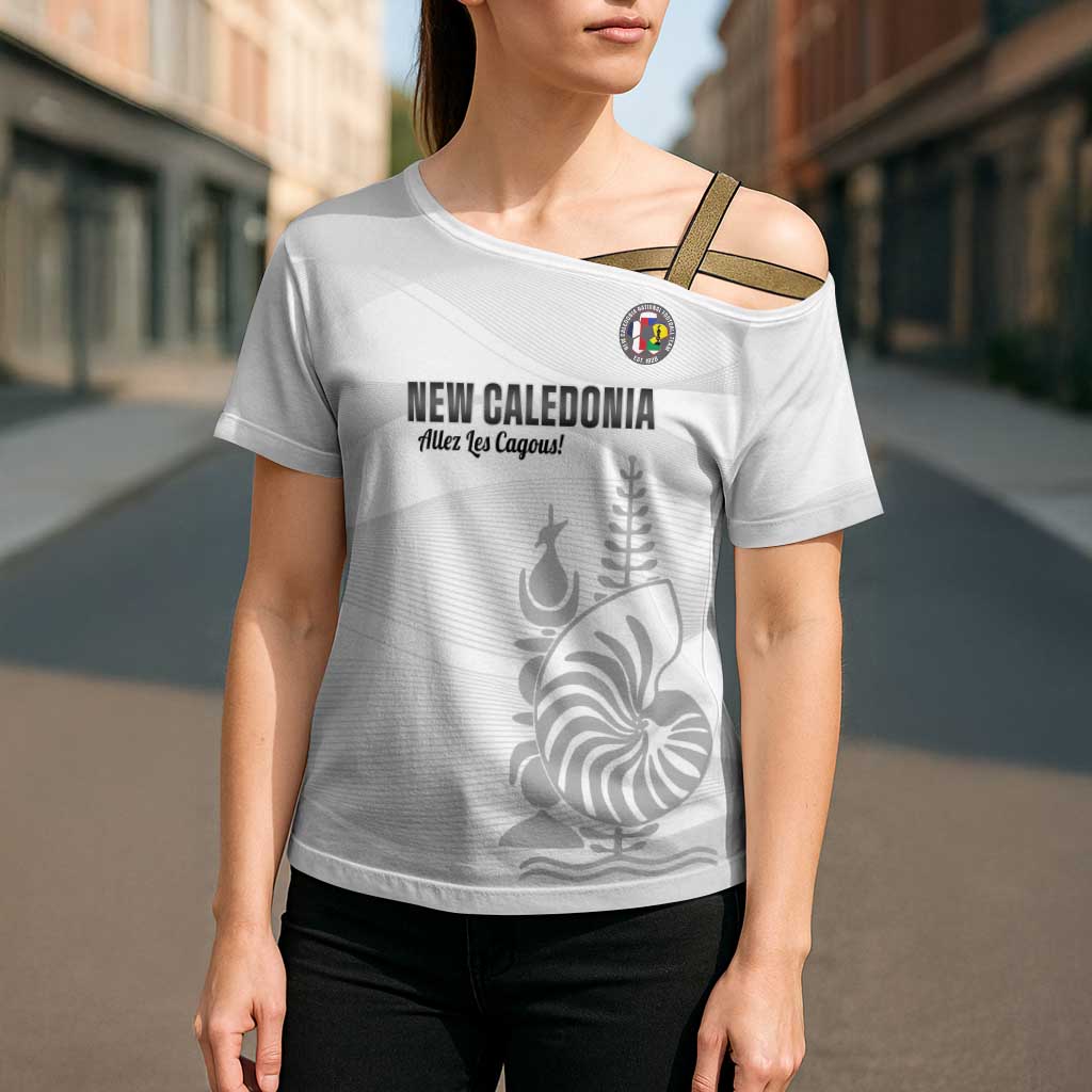 Custom New Caledonia Football Cross Shoulder Shirt Allez Les Cagous White Version LT14 - Polynesian Pride