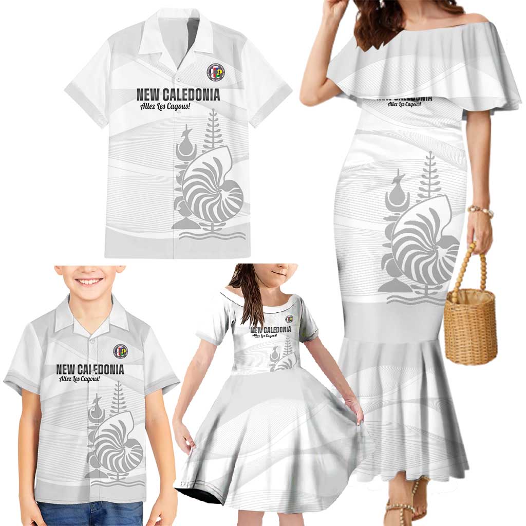 Custom New Caledonia Football Family Matching Mermaid Dress and Hawaiian Shirt Allez Les Cagous White Version - Polynesian Pride
