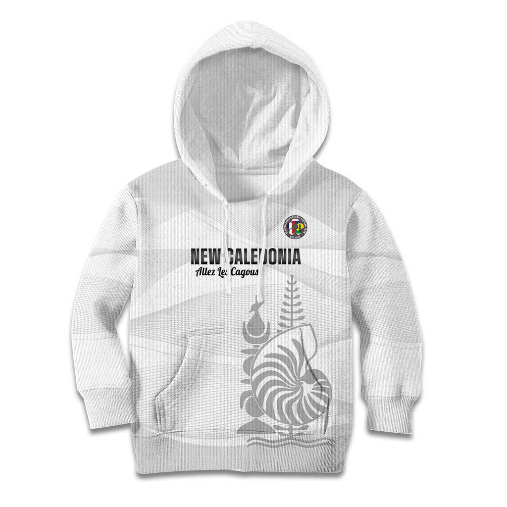 Custom New Caledonia Football Kid Hoodie Allez Les Cagous White Version - Polynesian Pride