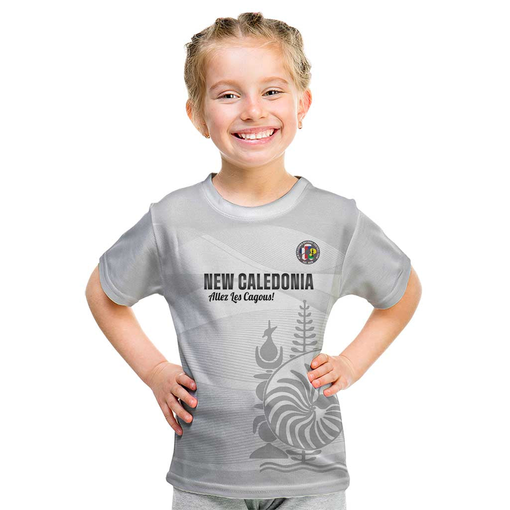 Custom New Caledonia Football Kid T Shirt Allez Les Cagous White Version - Polynesian Pride