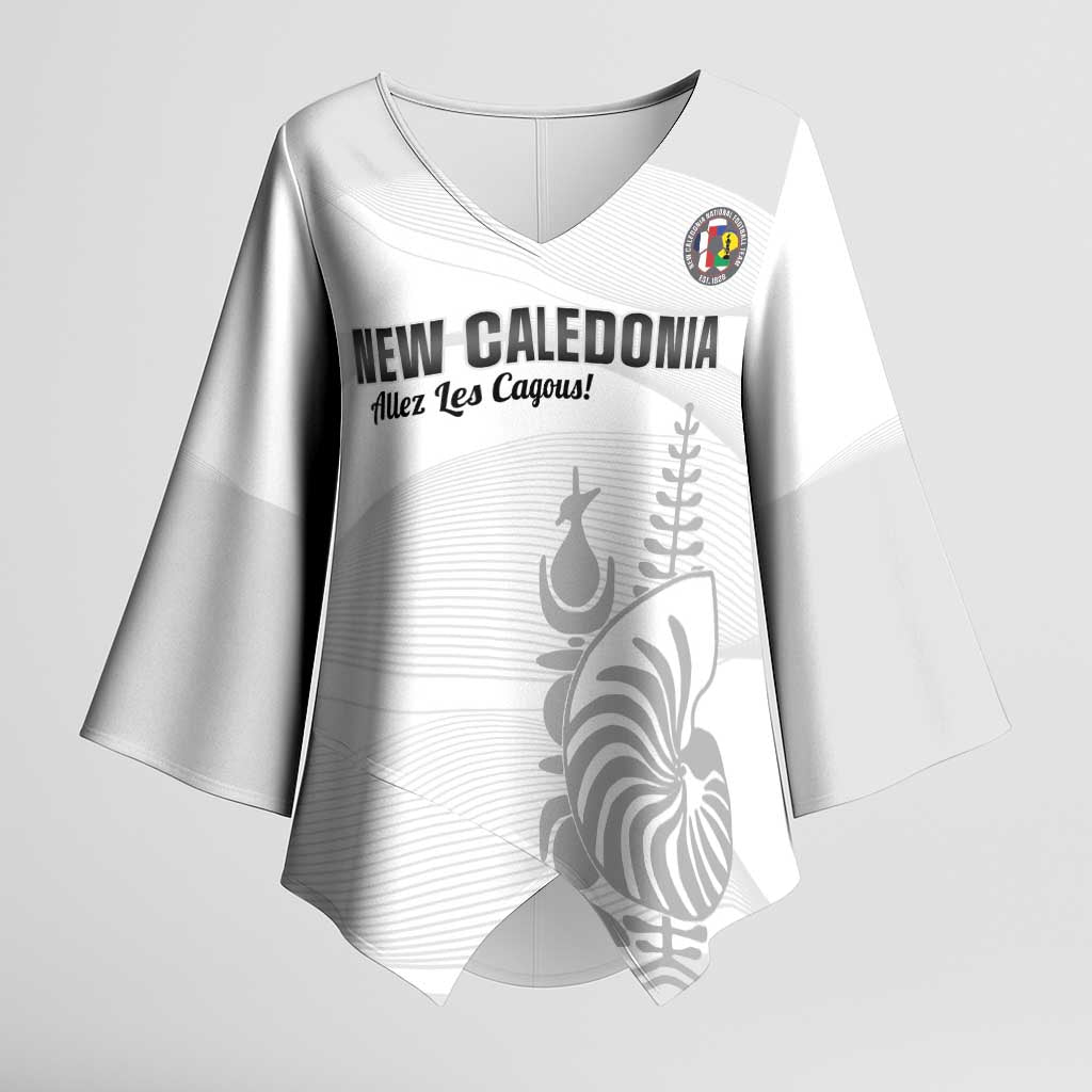 Custom New Caledonia Football Kimono Sleeve Blouse Allez Les Cagous White Version - Polynesian Pride