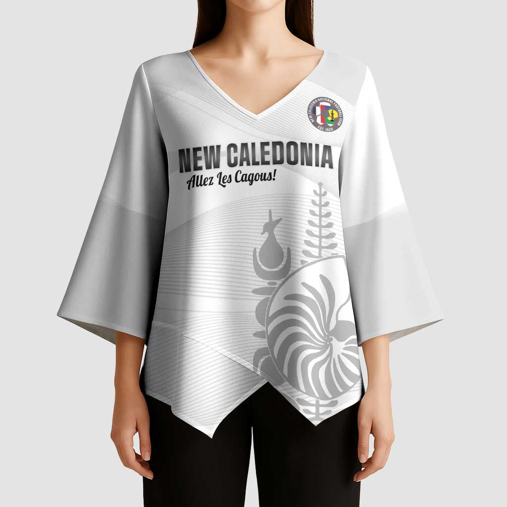 Custom New Caledonia Football Kimono Sleeve Blouse Allez Les Cagous White Version - Polynesian Pride
