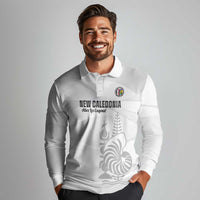 Custom New Caledonia Football Long Sleeve Polo Shirt Allez Les Cagous White Version - Polynesian Pride