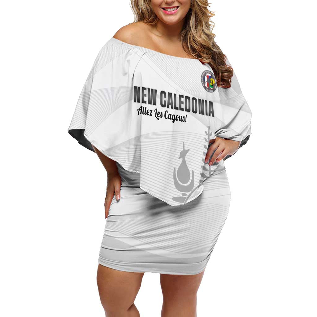 Custom New Caledonia Football Off Shoulder Short Dress Allez Les Cagous White Version - Polynesian Pride