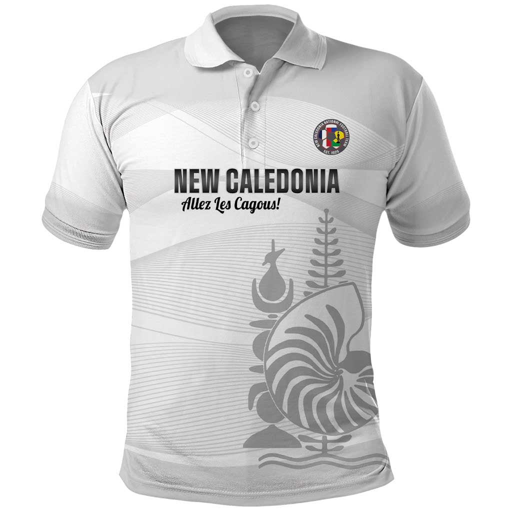 Custom New Caledonia Football Polo Shirt Allez Les Cagous White Version - Polynesian Pride