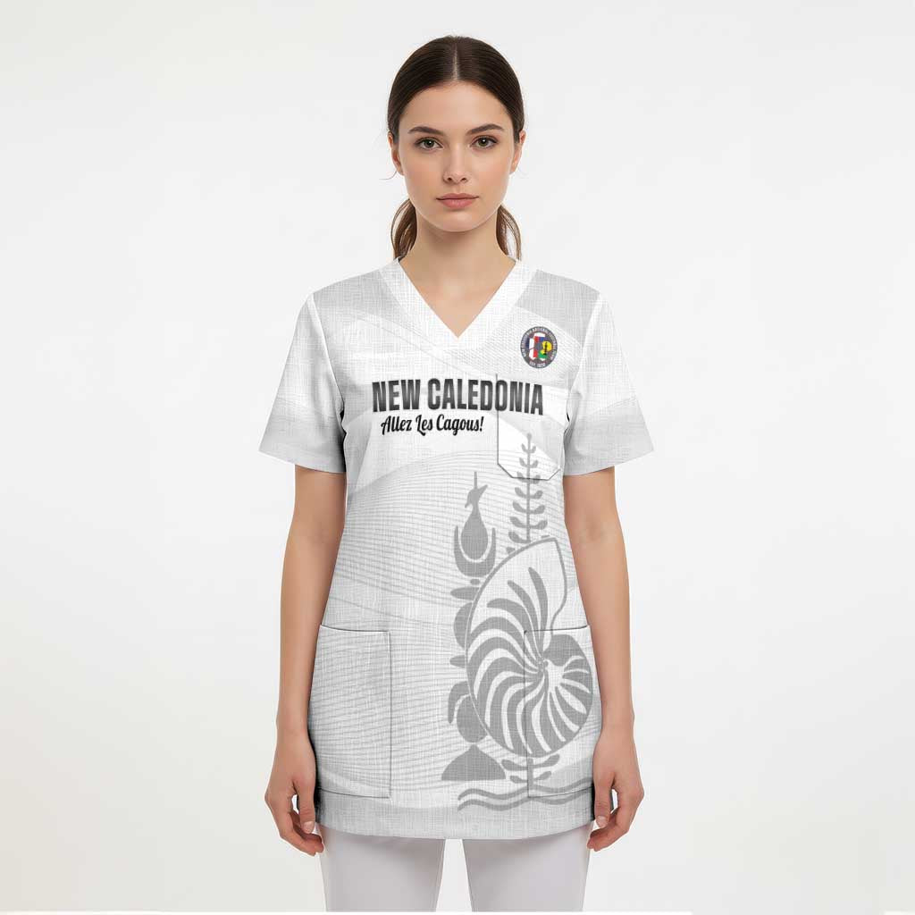 Custom New Caledonia Football Scrub Top Allez Les Cagous White Version - Polynesian Pride
