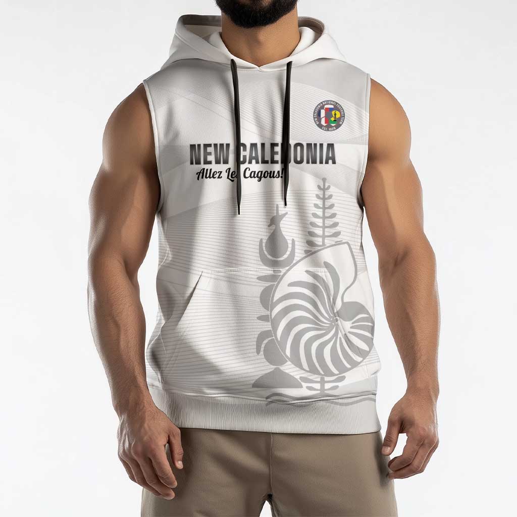 Custom New Caledonia Football Sleeveless Hoodie Allez Les Cagous White Version LT14 - Polynesian Pride