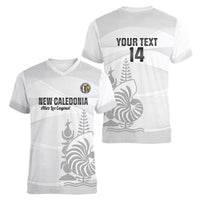 Custom New Caledonia Football Women V-Neck T-Shirt Allez Les Cagous White Version - Polynesian Pride