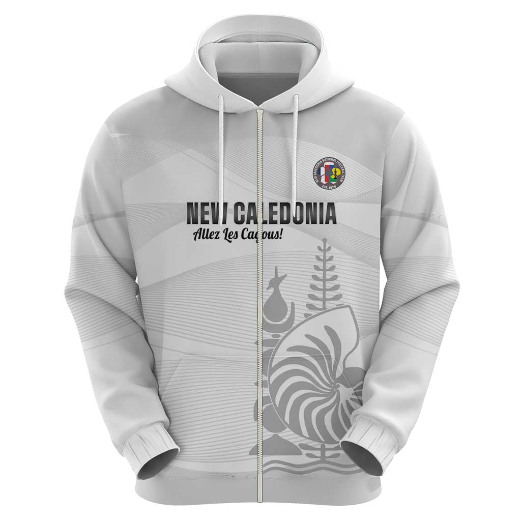Custom New Caledonia Football Zip Hoodie Allez Les Cagous White Version - Polynesian Pride