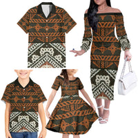 Bula Fiji Tapa Family Matching Off The Shoulder Long Sleeve Dress and Hawaiian Shirt Fijian Masi Vintage Vibes - Polynesian Pride