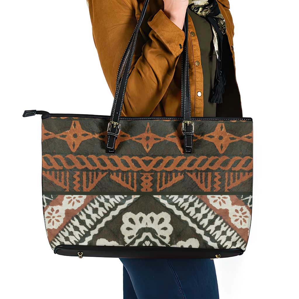 Bula Fiji Tapa Leather Tote Bag Fijian Masi Vintage Vibes - Polynesian Pride