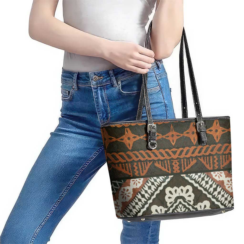 Bula Fiji Tapa Leather Tote Bag Fijian Masi Vintage Vibes - Polynesian Pride