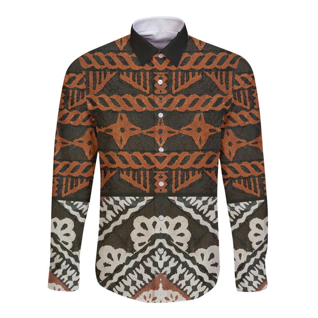Bula Fiji Tapa Long Sleeve Button Shirt Fijian Masi Vintage Vibes - Polynesian Pride