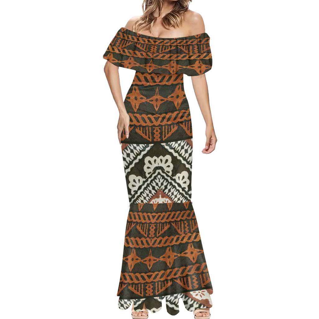 Bula Fiji Tapa Mermaid Dress Fijian Masi Vintage Vibes - Polynesian Pride
