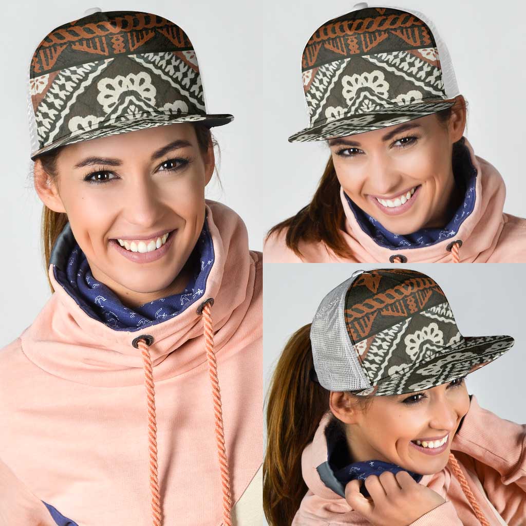 Bula Fiji Tapa Mesh Trucker Cap Fijian Masi Vintage Vibes - Polynesian Pride
