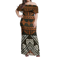 Bula Fiji Tapa Off Shoulder Maxi Dress Fijian Masi Vintage Vibes - Polynesian Pride