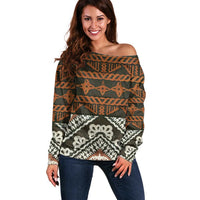 Bula Fiji Tapa Off Shoulder Sweater Fijian Masi Vintage Vibes - Polynesian Pride