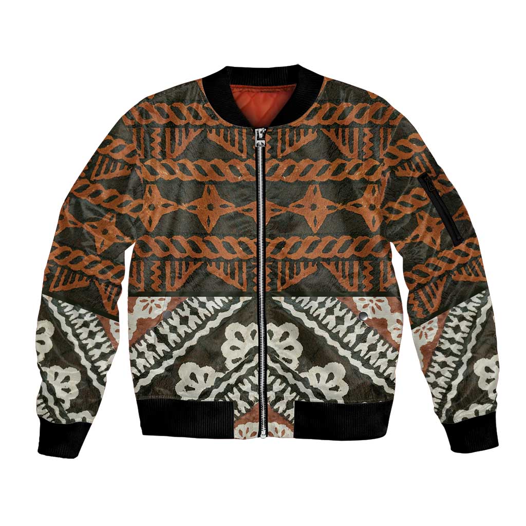 Bula Fiji Tapa Sleeve Zip Bomber Jacket Fijian Masi Vintage Vibes - Polynesian Pride