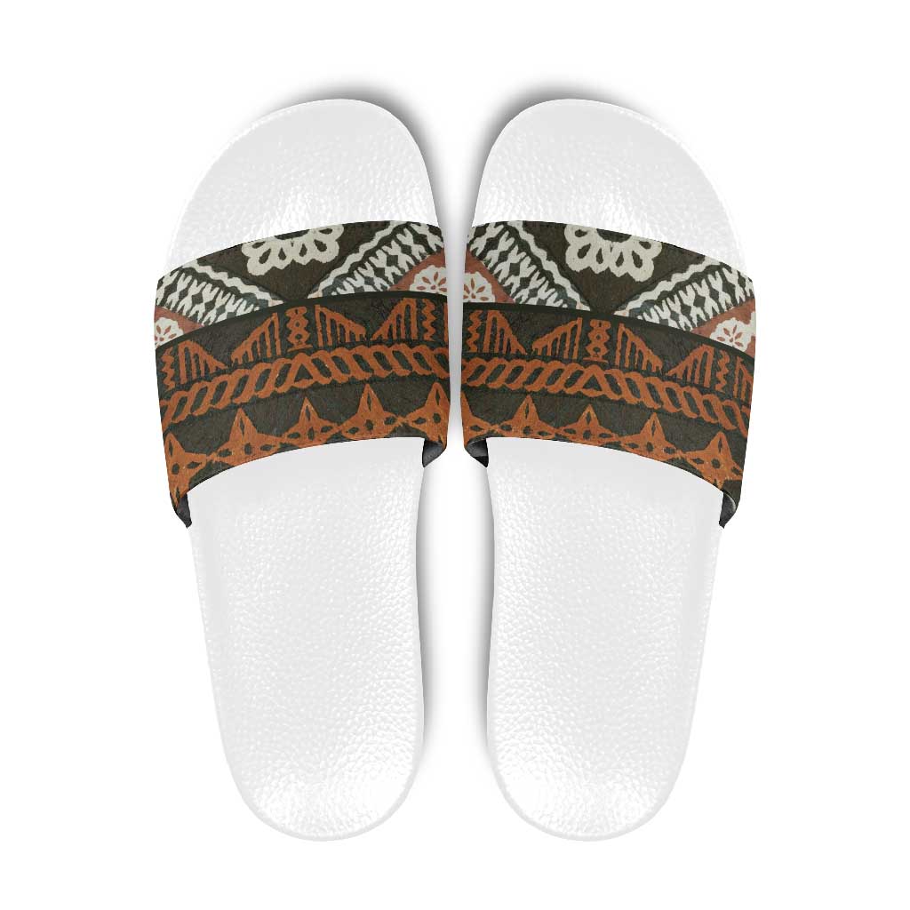 Bula Fiji Tapa Slide Sandals Fijian Masi Vintage Vibes LT14 Brown - Polynesian Pride