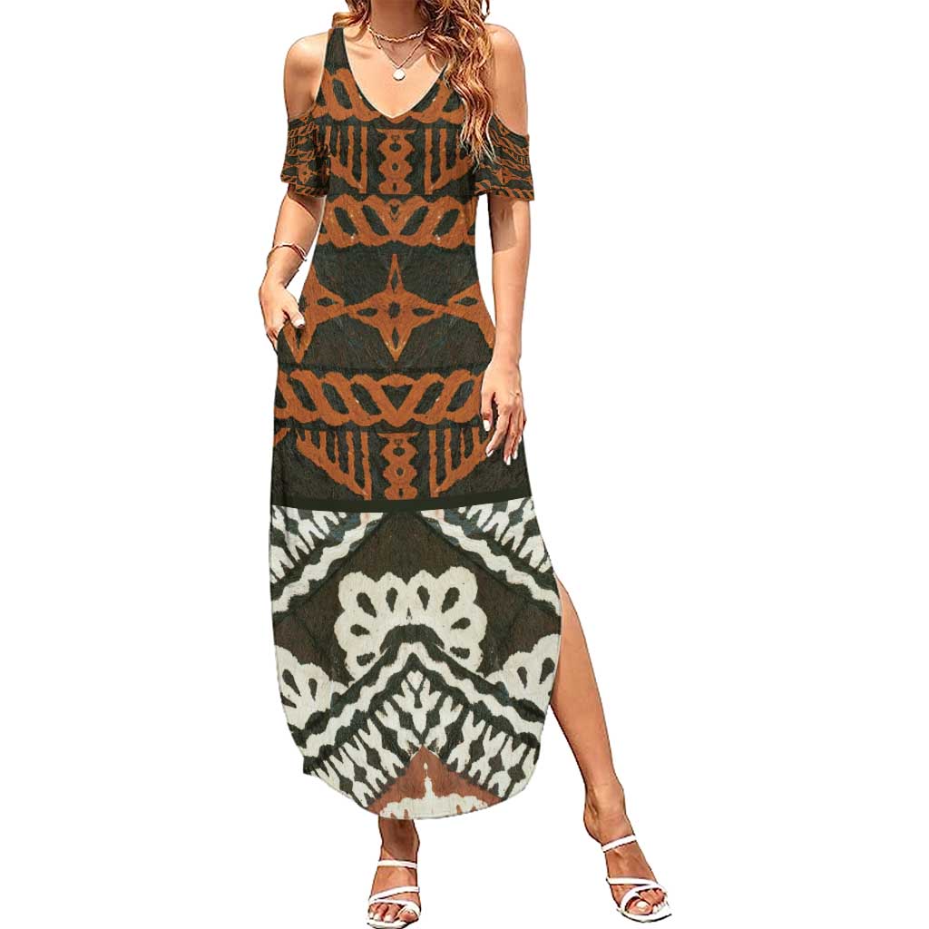 Bula Fiji Tapa Summer Maxi Dress Fijian Masi Vintage Vibes - Polynesian Pride