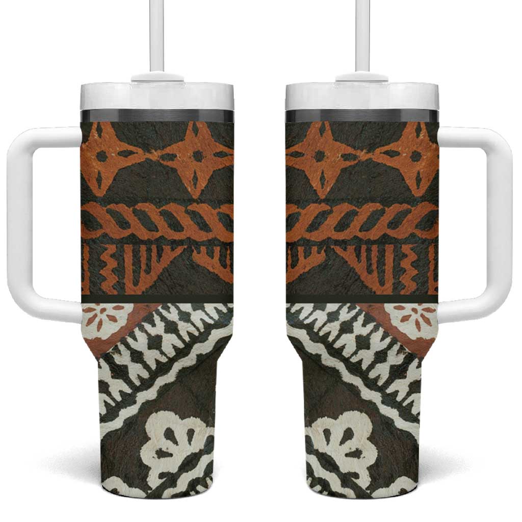 Bula Fiji Tapa Tumbler With Handle Fijian Masi Vintage Vibes - Polynesian Pride