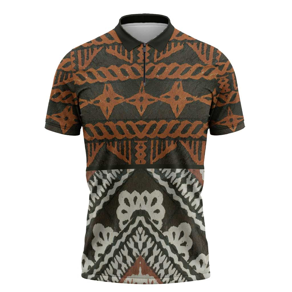 Bula Fiji Tapa Zipper Polo Shirt Fijian Masi Vintage Vibes - Polynesian Pride