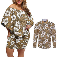 Kuvui Bula Fiji Couples Matching Off Shoulder Short Dress and Long Sleeve Button Shirt Fijian Tapa Seamless Hibiscus - Polynesian Pride