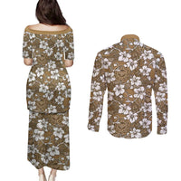 Kuvui Bula Fiji Couples Matching Puletasi and Long Sleeve Button Shirt Fijian Tapa Seamless Hibiscus - Polynesian Pride