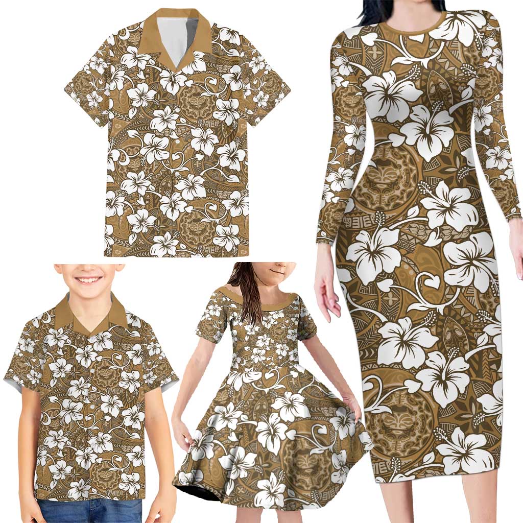 Kuvui Bula Fiji Family Matching Long Sleeve Bodycon Dress and Hawaiian Shirt Fijian Tapa Seamless Hibiscus - Polynesian Pride