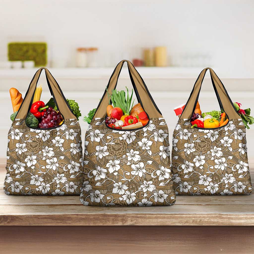 Kuvui Bula Fiji Grocery Bag Fijian Tapa Seamless Hibiscus LT14 3-pack One Size Brown - Polynesian Pride