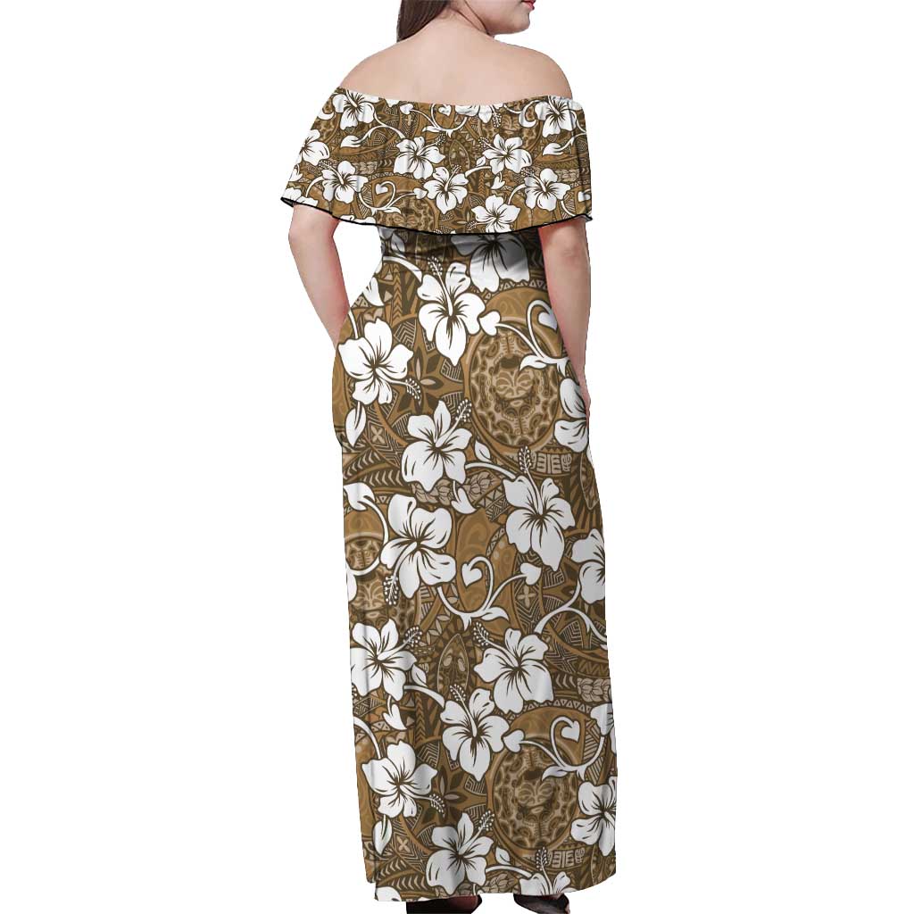 Kuvui Bula Fiji Off Shoulder Maxi Dress Fijian Tapa Seamless Hibiscus - Polynesian Pride