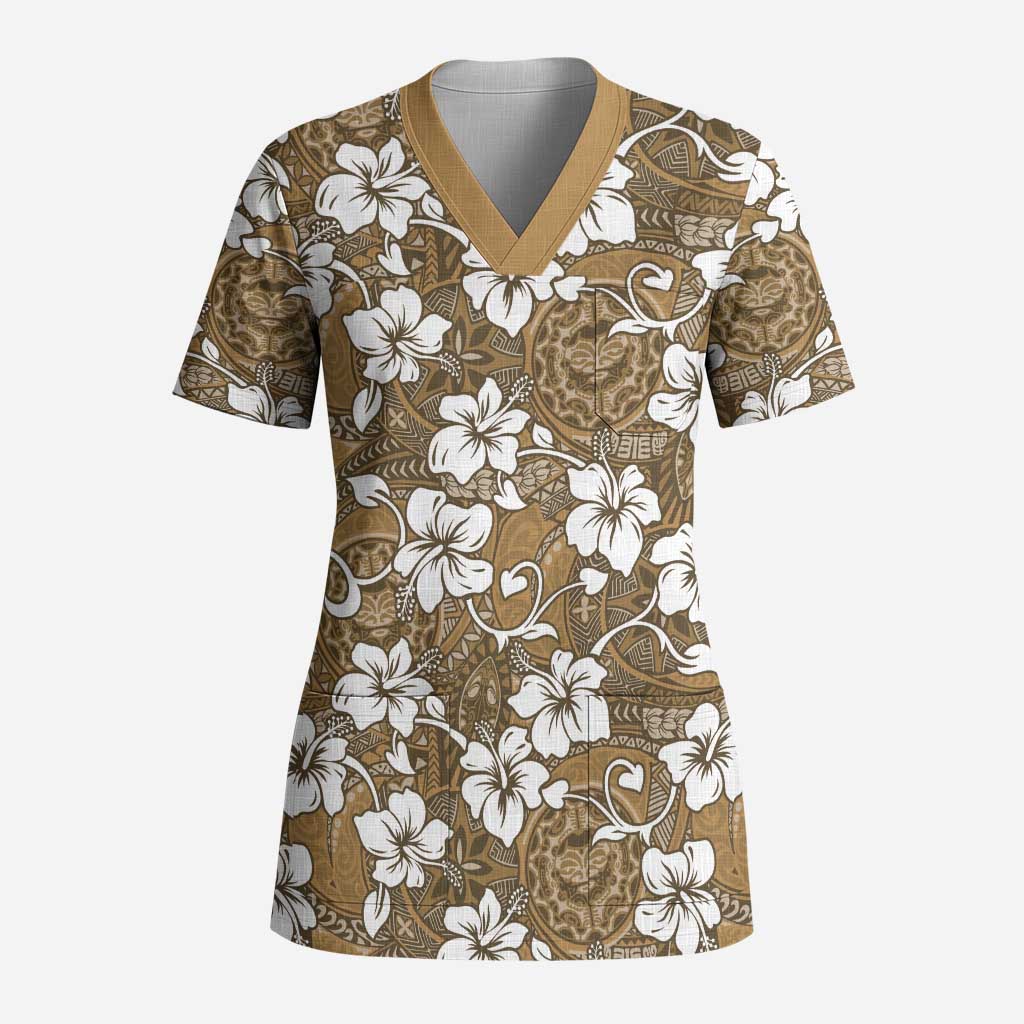 Kuvui Bula Fiji Scrub Top Fijian Tapa Seamless Hibiscus - Polynesian Pride