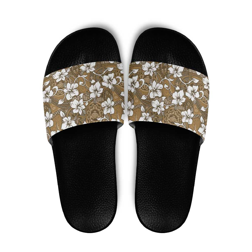 Kuvui Bula Fiji Slide Sandals Fijian Tapa Seamless Hibiscus LT14 Brown - Polynesian Pride