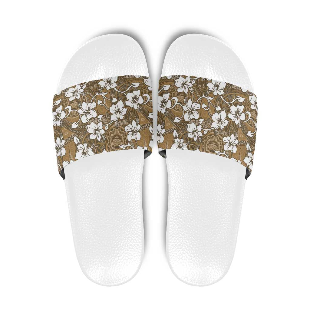 Kuvui Bula Fiji Slide Sandals Fijian Tapa Seamless Hibiscus LT14 Brown - Polynesian Pride