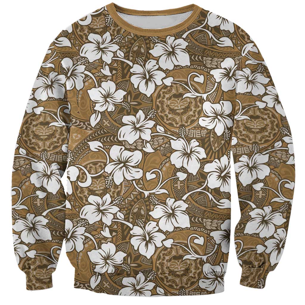 Kuvui Bula Fiji Sweatshirt Fijian Tapa Seamless Hibiscus LT14 Unisex Brown - Polynesian Pride