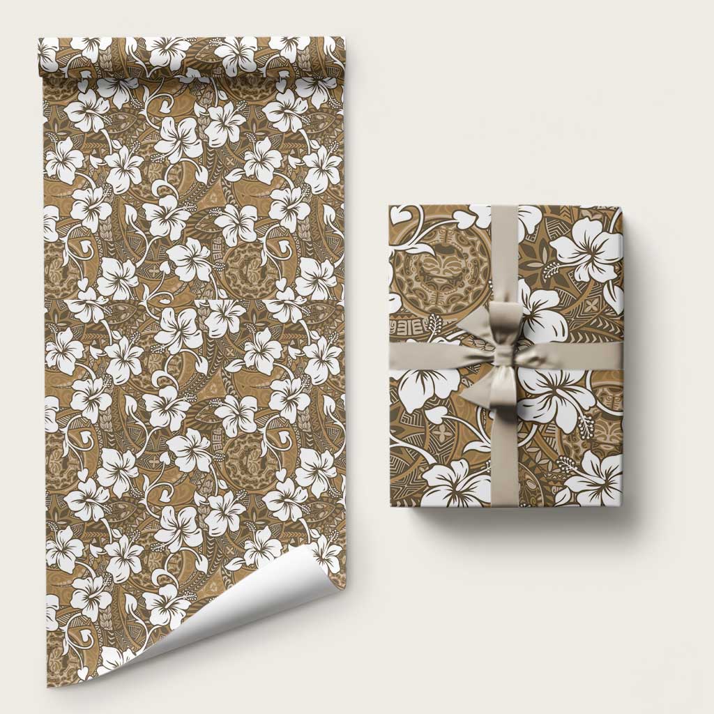 Kuvui Bula Fiji Wrapping Paper Fijian Tapa Seamless Hibiscus LT14 58" × 23" Brown - Polynesian Pride
