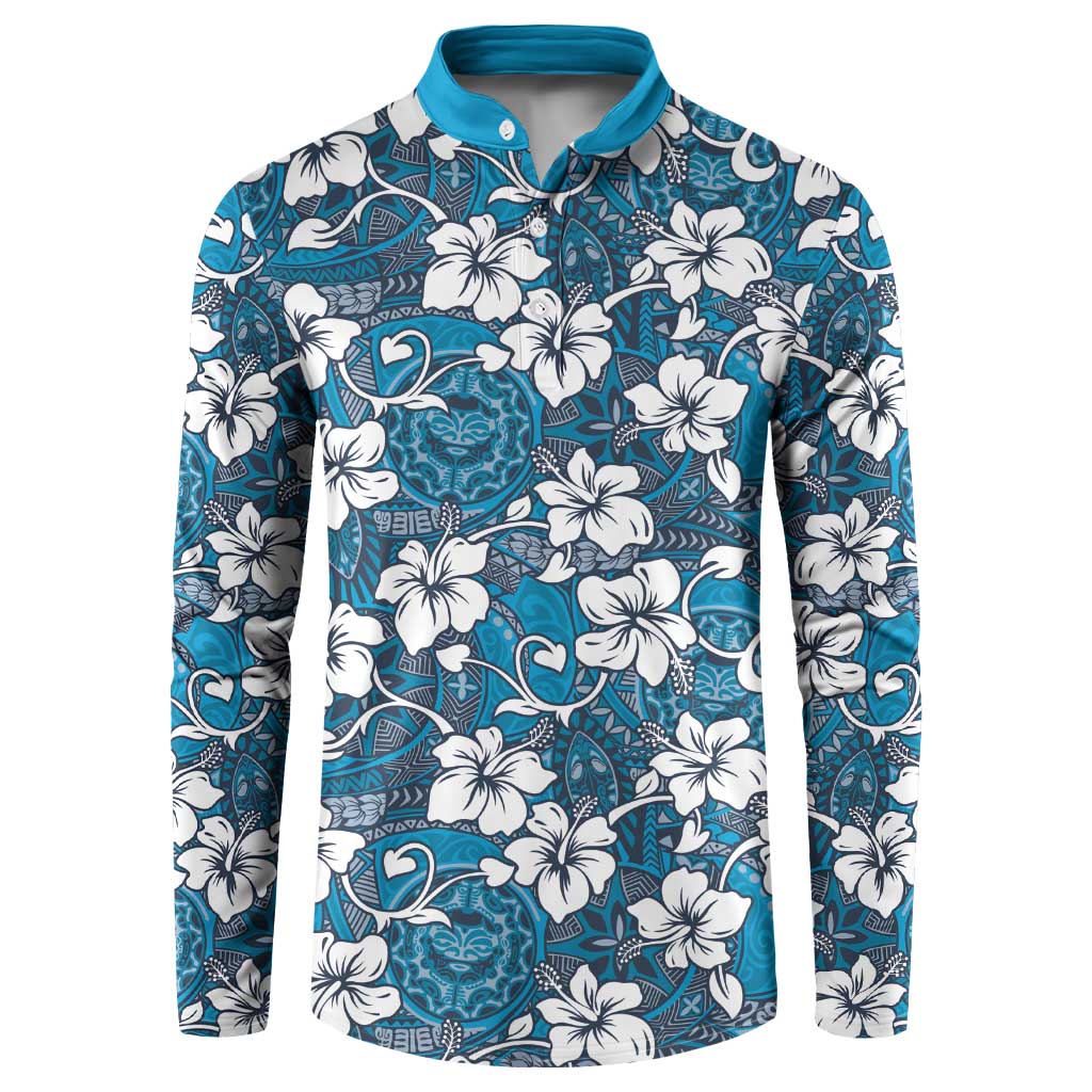 Karakarawa Bula Fiji Button Sweatshirt Fijian Tapa Seamless Hibiscus - Polynesian Pride