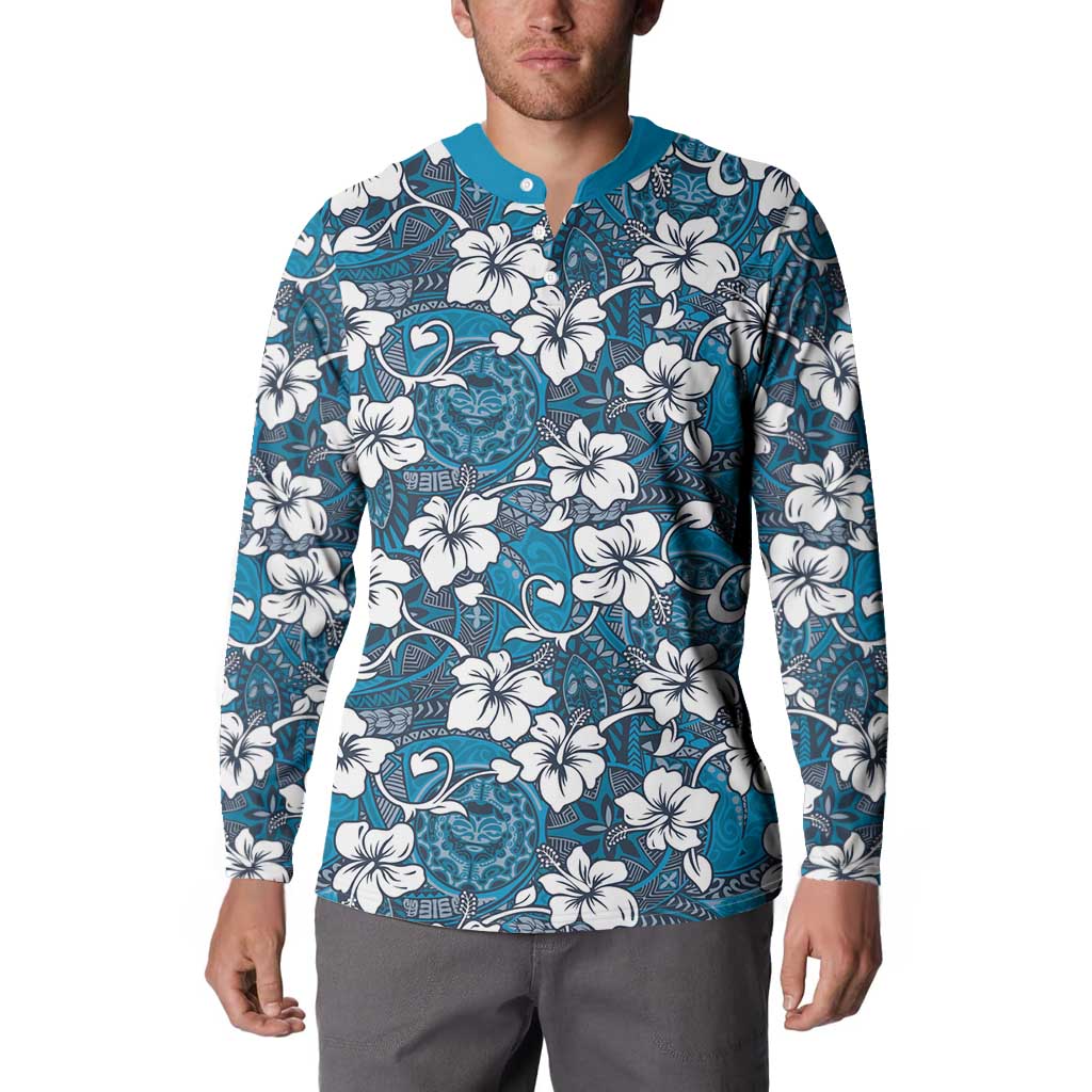Karakarawa Bula Fiji Button Sweatshirt Fijian Tapa Seamless Hibiscus - Polynesian Pride
