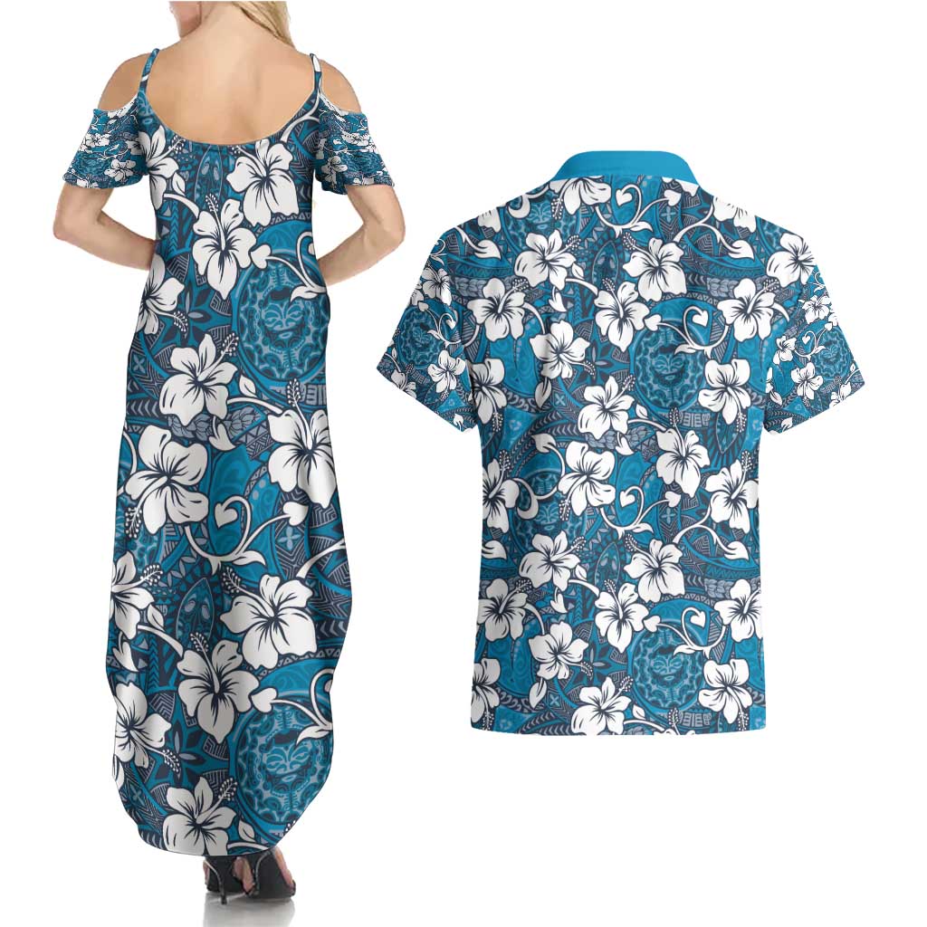 Karakarawa Bula Fiji Couples Matching Summer Maxi Dress and Hawaiian Shirt Fijian Tapa Seamless Hibiscus - Polynesian Pride