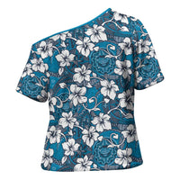 Karakarawa Bula Fiji Cross Shoulder Shirt Fijian Tapa Seamless Hibiscus - Polynesian Pride