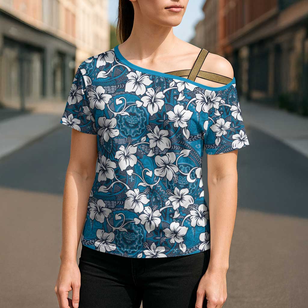 Karakarawa Bula Fiji Cross Shoulder Shirt Fijian Tapa Seamless Hibiscus - Polynesian Pride